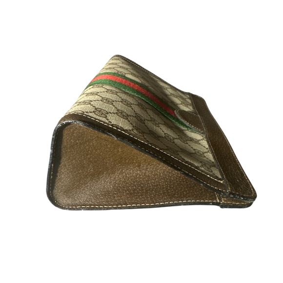 Authentic Vintage Gucci GG Brown & Beige Sherry Line Green/Red Clutch Bag - Picture 5 of 11